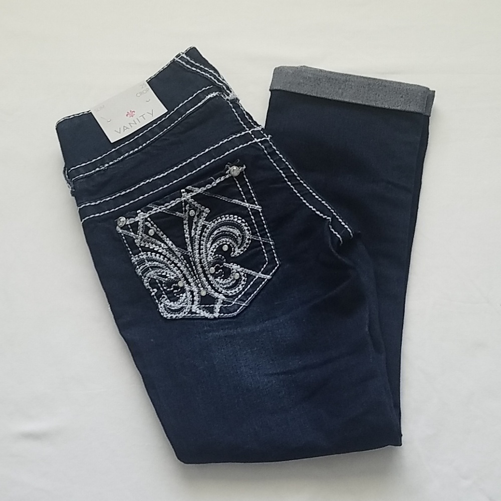 Vanity Size 25 Slim Crop Harlow Blue Denim NWT $53